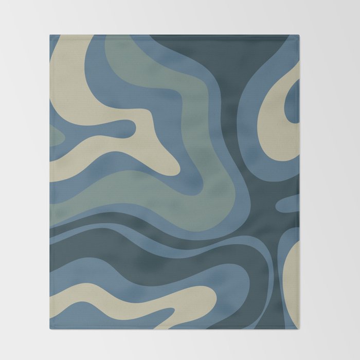 Modern Retro Liquid Swirl Abstract Pattern Square in Vintage Blue Throw Blanket Gallery Image 2