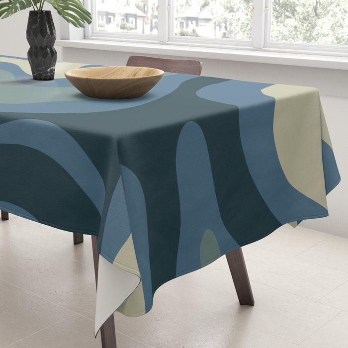 Modern Retro Liquid Swirl Abstract Pattern Square in Vintage Blue Tablecloth Gallery Image 3