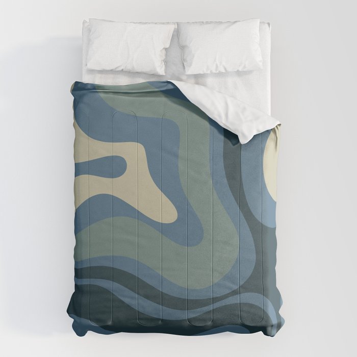 Modern Retro Liquid Swirl Abstract Pattern Square in Vintage Blue Comforter Gallery Image 1