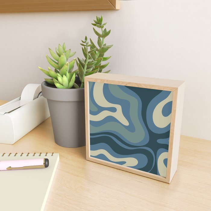 Modern Retro Liquid Swirl Abstract Pattern Square in Vintage Blue Mini Art Print Gallery Image 2