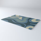 Modern Retro Liquid Swirl Abstract Pattern Square in Vintage Blue Rug Gallery Image 3