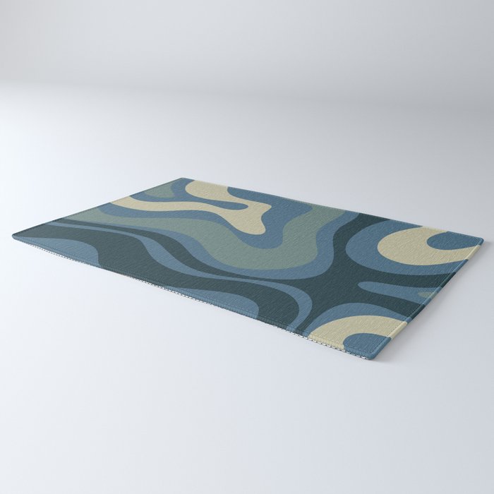 Modern Retro Liquid Swirl Abstract Pattern Square in Vintage Blue Rug Gallery Image 3