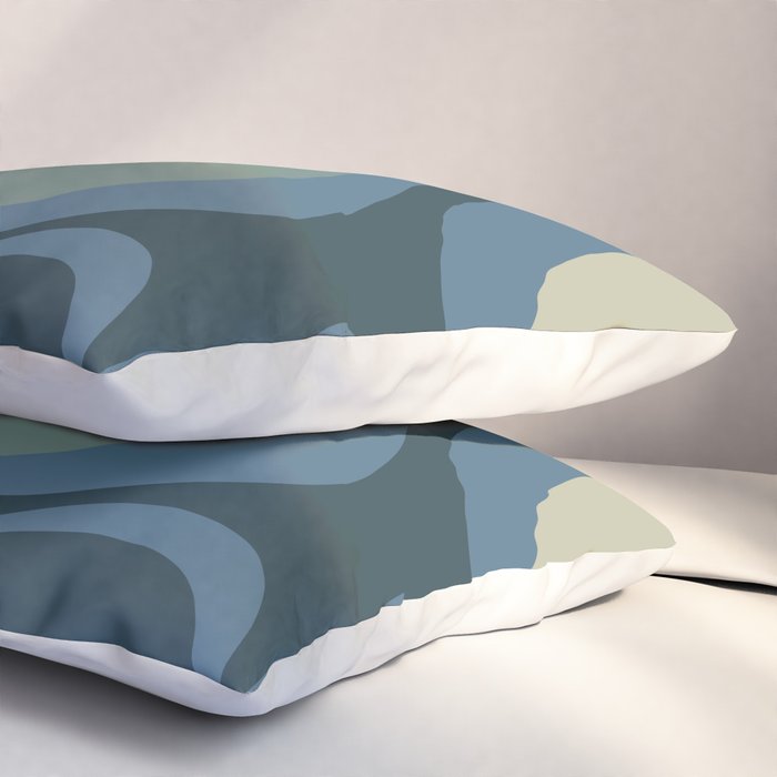 Modern Retro Liquid Swirl Abstract Pattern Square in Vintage Blue Pillow Sham Gallery Image 3