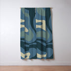 Modern Retro Liquid Swirl Abstract Pattern Square in Vintage Blue Window Curtain Gallery Image 3