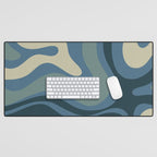 Modern Retro Liquid Swirl Abstract Pattern Square in Vintage Blue Desk Mat Gallery Image 1