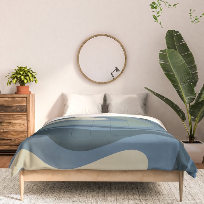 Modern Retro Liquid Swirl Abstract Pattern Square in Vintage Blue Comforter Gallery Image 3