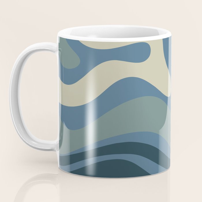 Modern Retro Liquid Swirl Abstract Pattern Square in Vintage Blue Coffee Mug Gallery Image 3