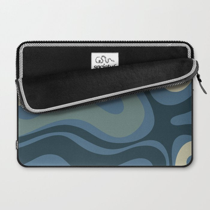 Modern Retro Liquid Swirl Abstract Pattern Square in Vintage Blue Laptop Sleeve Gallery Image 2