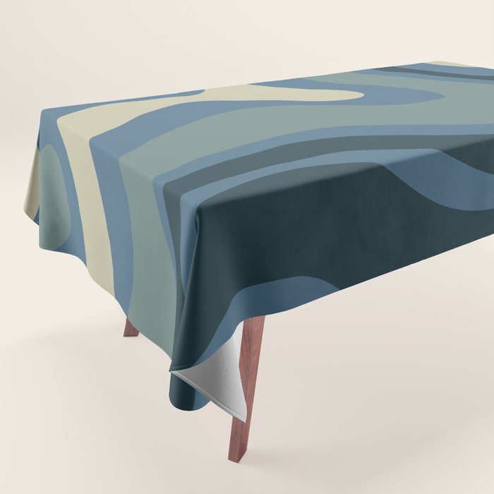 Modern Retro Liquid Swirl Abstract Pattern Square in Vintage Blue Tablecloth Gallery Image 1