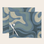 Modern Retro Liquid Swirl Abstract Pattern Square in Vintage Blue Placemat Gallery Image 1