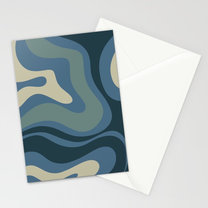 Modern Retro Liquid Swirl Abstract Pattern Square in Vintage Blue Stationery Card Gallery Image 2