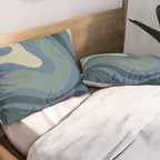 Modern Retro Liquid Swirl Abstract Pattern Square in Vintage Blue Pillow Sham Gallery Image 2