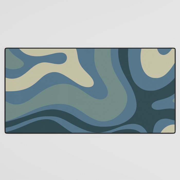 Modern Retro Liquid Swirl Abstract Pattern Square in Vintage Blue Desk Mat Gallery Image 3