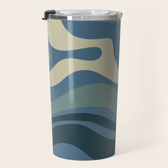 Modern Retro Liquid Swirl Abstract Pattern Square in Vintage Blue Travel Mug Gallery Image 3
