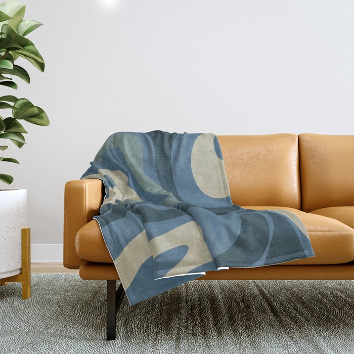 Modern Retro Liquid Swirl Abstract Pattern Square in Vintage Blue Throw Blanket Gallery Image 1