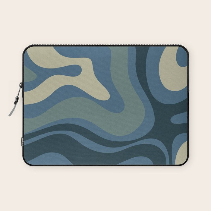 Modern Retro Liquid Swirl Abstract Pattern Square in Vintage Blue Laptop Sleeve Gallery Image 1