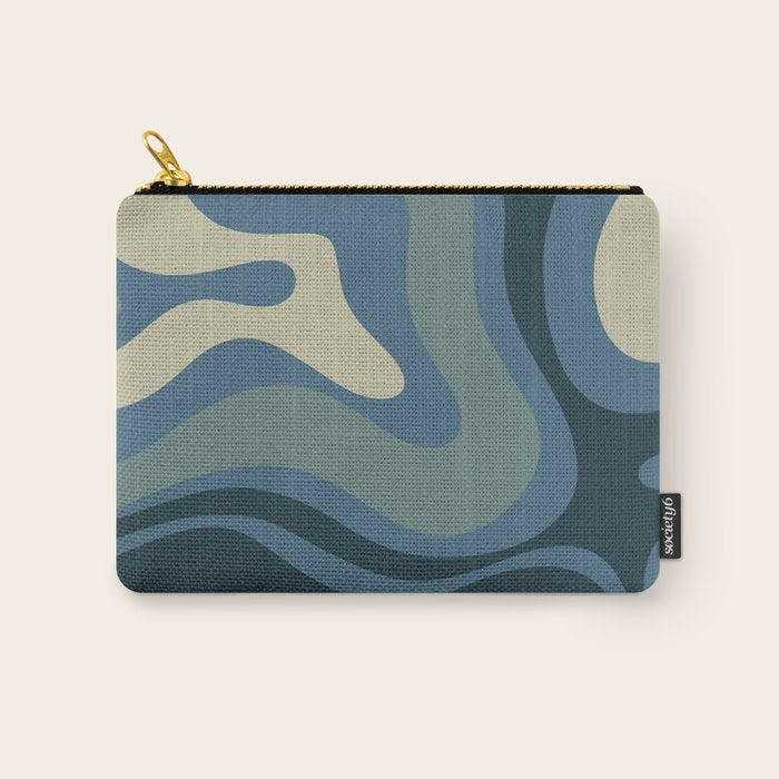 Modern Retro Liquid Swirl Abstract Pattern Square in Vintage Blue Carry All Pouch Gallery Image 1