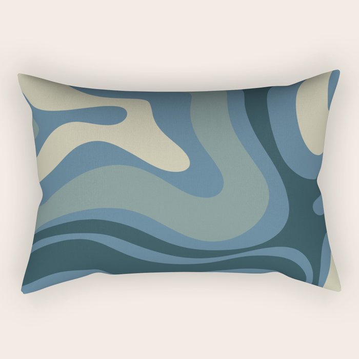 Modern Retro Liquid Swirl Abstract Pattern Square in Vintage Blue Rectangular Pillow Gallery Image 2