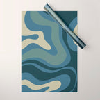 Modern Retro Liquid Swirl Abstract Pattern Square in Vintage Blue Wrapping Paper Gallery Image 1