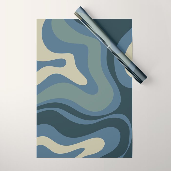Modern Retro Liquid Swirl Abstract Pattern Square in Vintage Blue Wrapping Paper Gallery Image 1