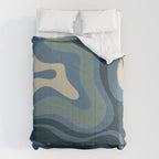 Modern Retro Liquid Swirl Abstract Pattern Square in Vintage Blue Comforter Gallery Image 6