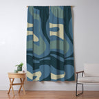 Modern Retro Liquid Swirl Abstract Pattern Square in Vintage Blue Window Curtain Gallery Image 5