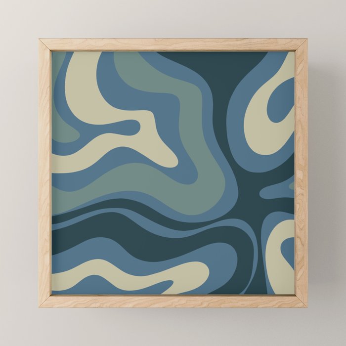 Modern Retro Liquid Swirl Abstract Pattern Square in Vintage Blue Mini Art Print Gallery Image 1