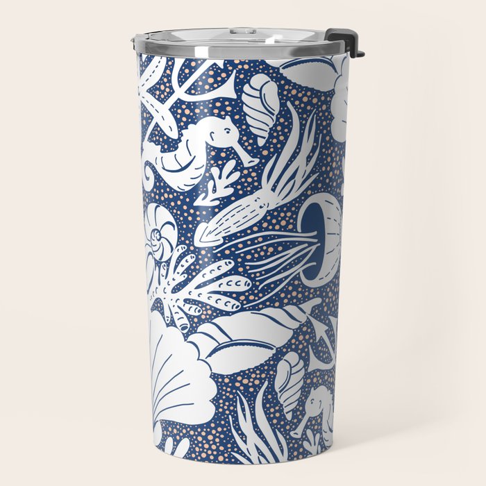 Neptune's joy blue damask reworked Travel Mug Gallery Image 2