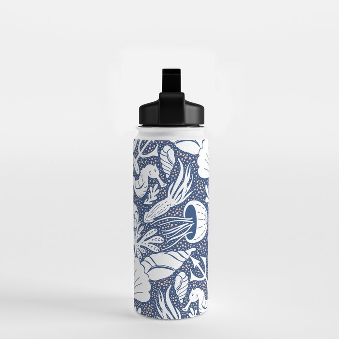 Neptune's joy blue damask reworked Water Bottle Gallery Image 2