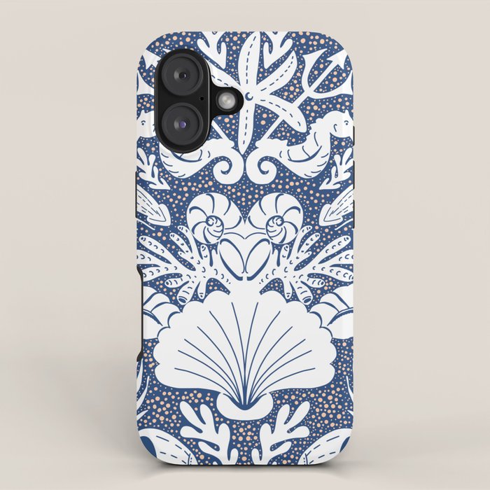 Neptune's joy blue damask reworked iPhone Case Gallery Image 1