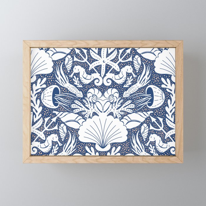 Neptune's joy blue damask reworked Mini Art Print Gallery Image 1
