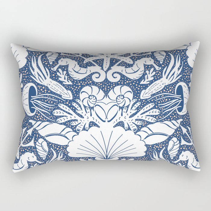 Neptune's joy blue damask reworked Rectangular Pillow Gallery Image 1
