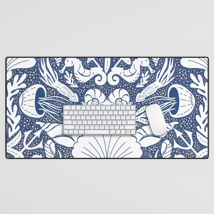 Neptune's joy blue damask reworked Desk Mat Gallery Image 1