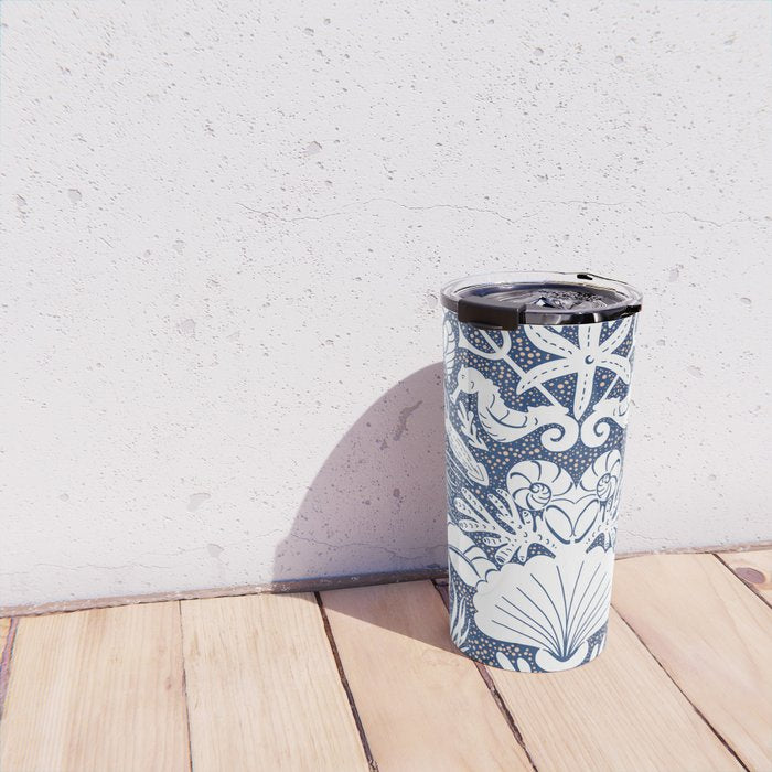 Neptune's joy blue damask reworked Travel Mug Gallery Image 4