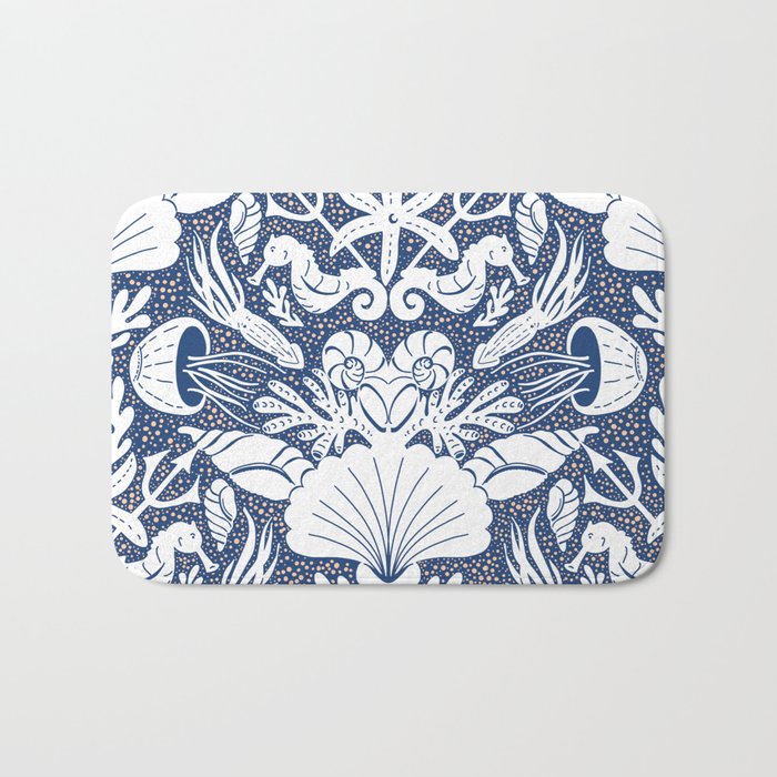 Neptune's joy blue damask reworked Bath Mat Gallery Image 1