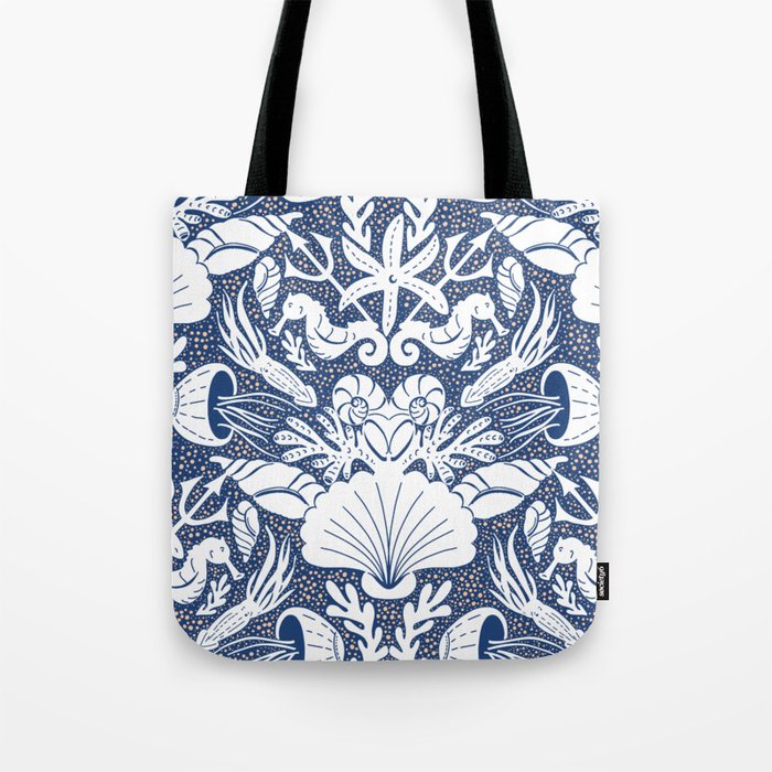 Neptune's joy blue damask reworked Tote Bag Gallery Image 1