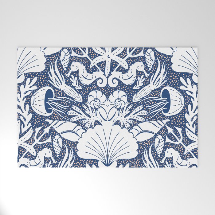 Neptune's joy blue damask reworked Welcome Mat Gallery Image 1