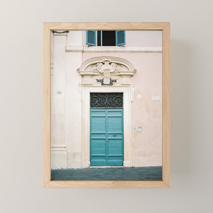 Blue wooden door in Rome | Italy | Wanderlust travel photography pastel Mini Art Print Gallery Image 1