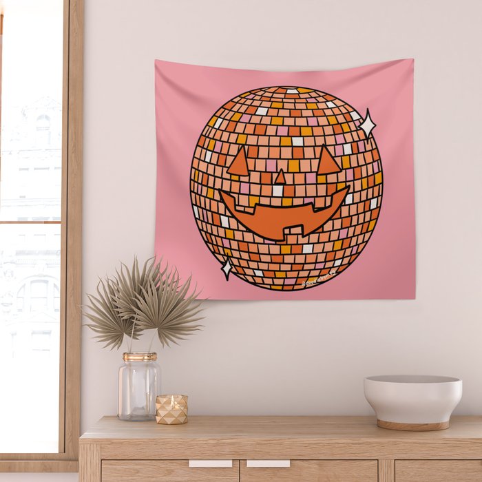 Disco Ball Jack O Lantern Wall Tapestry Gallery Image 2
