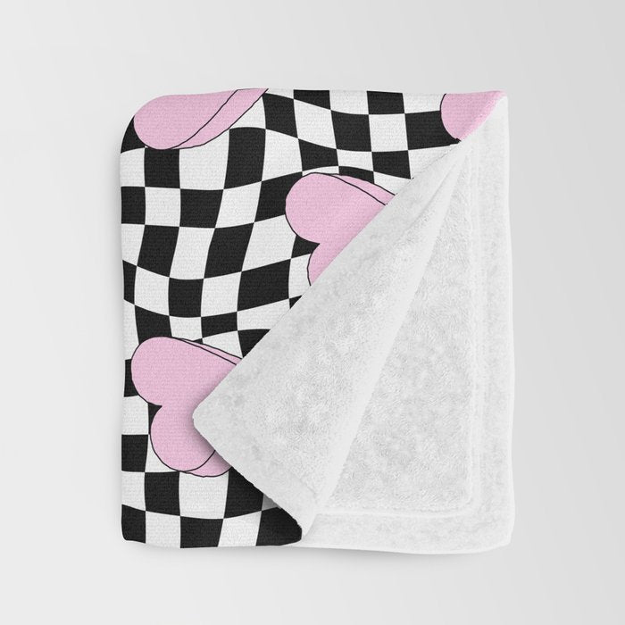 Pink love heart candy checkered pattern Throw Blanket Gallery Image 3