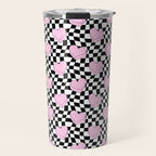 Pink love heart candy checkered pattern Travel Mug Gallery Image 1