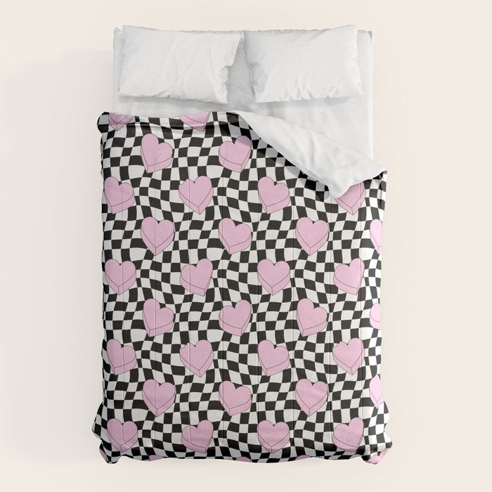 Pink love heart candy checkered pattern Comforter Gallery Image 6