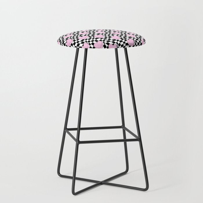 Pink love heart candy checkered pattern Stool Gallery Image 1