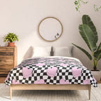 Pink love heart candy checkered pattern Comforter Gallery Image 3