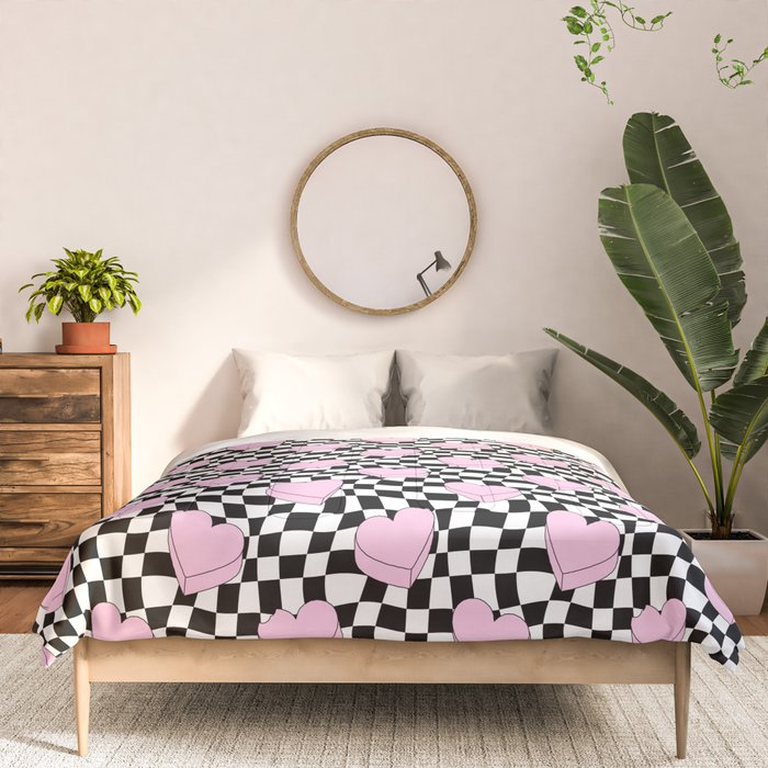 Pink love heart candy checkered pattern Comforter Gallery Image 3