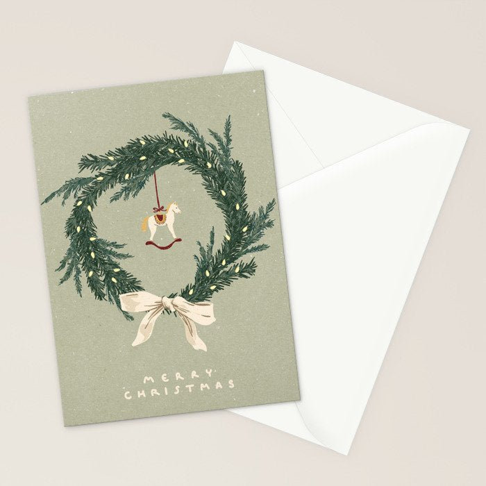 Horses toy on Christmas wreath with bow Stationery Card Gallery Image 2