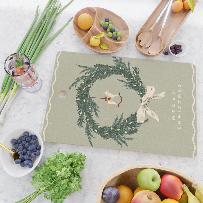 Horses toy on Christmas wreath with bow Cutting Board Gallery Image 2