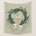 Horses toy on Christmas wreath with bow Wall Tapestry Gallery Image 4