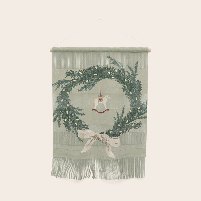 Horses toy on Christmas wreath with bow Wall Hanging Gallery Image 1