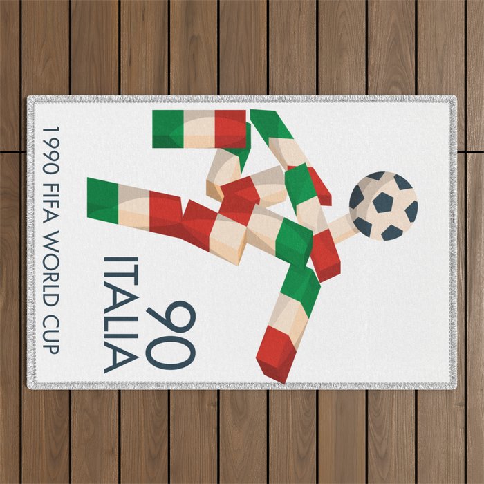 Vintage World Cup poster, Ciao, Italia 90 mascot, old football print Outdoor Rug Gallery Image 1